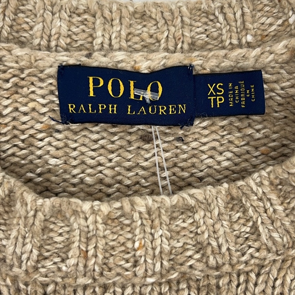 Polo Ralph Lauren Logo Crewneck Wool Blend Sweater Blue & Tan SZ XS - Picture 5 of 13